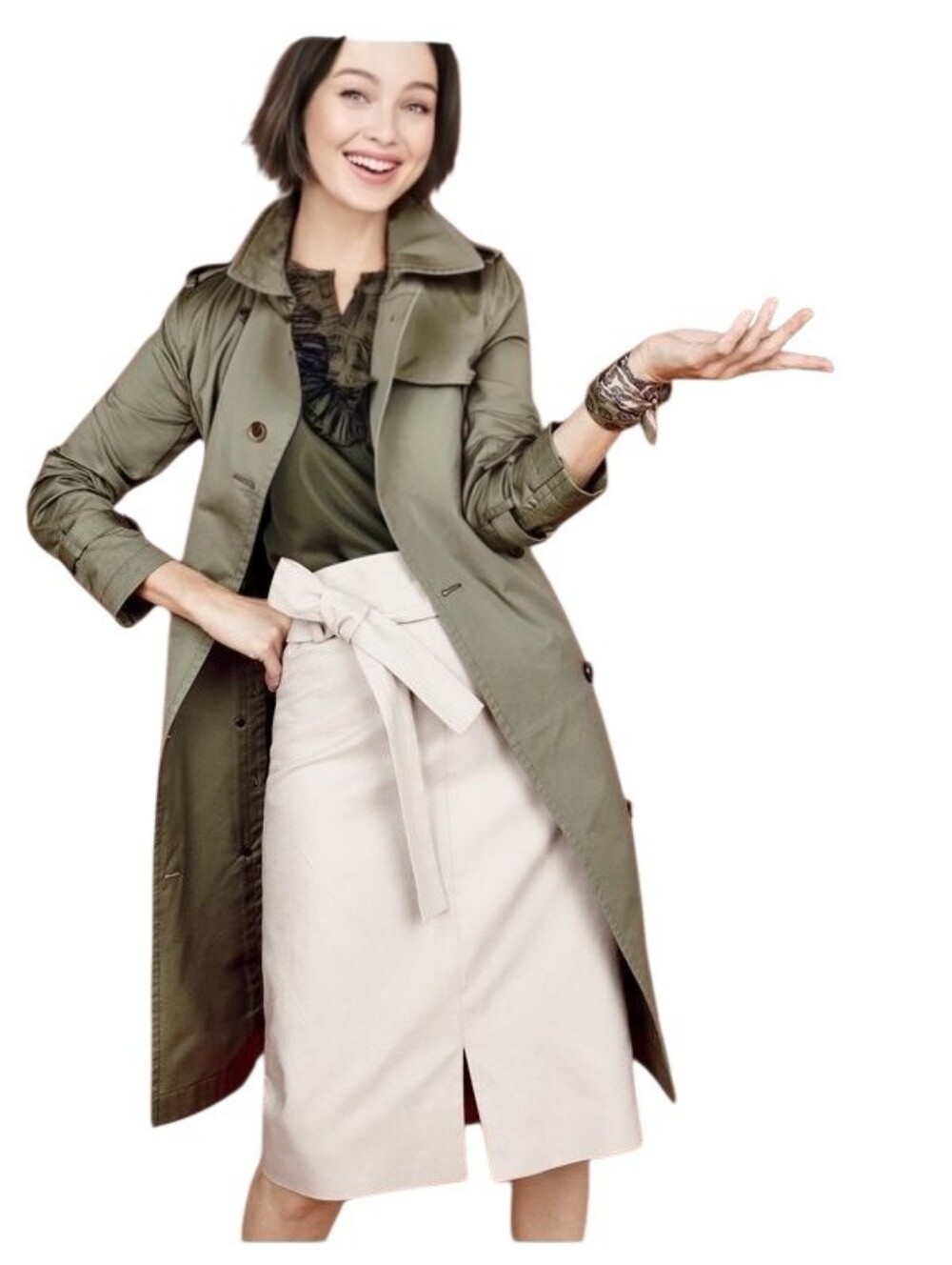J. Crew City Trench Jacket Coat Olive Army Khaki Green Sz.000 Super Slim